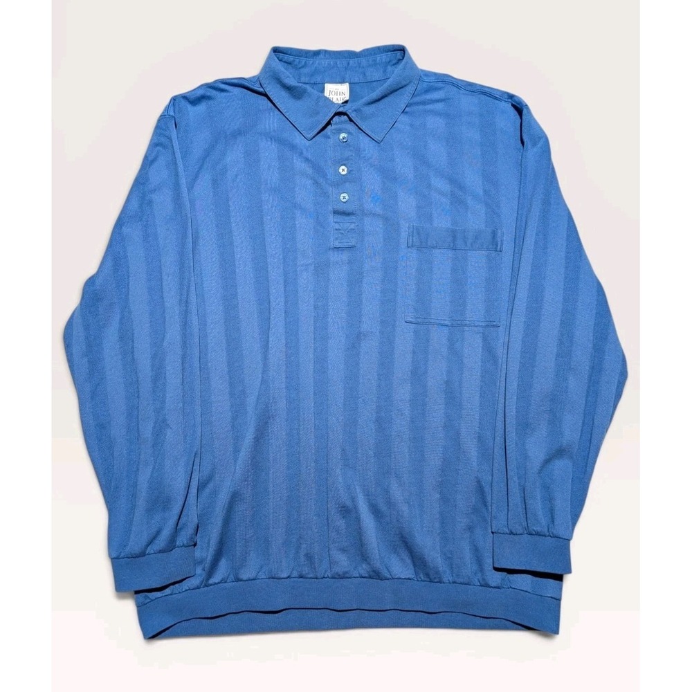 VTG John Blair Long Sleeve Polo Shirt Mens XL Blue Textured 90s